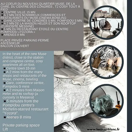 Le Cocon Blånc -t2 Cosy Avec Parking Privé&balcon - Gare, Nouvelle *